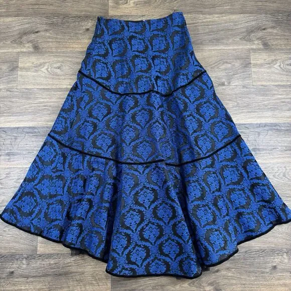 Shrine Of Hollywood Tapestry Vintage Goth Black Blue Maxi Skirt Sz S Long